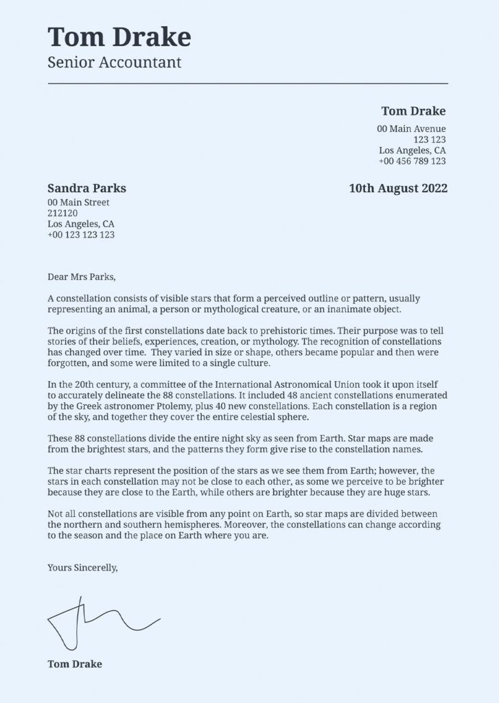 esempio lettera commerciale inglese